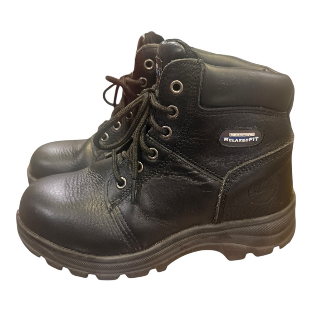 Skechers Relaxed Fit Steel Toe Work Boot Women 6.5 Black Leather Safety